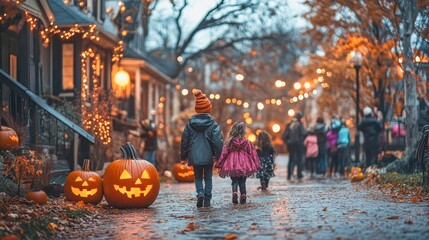 Fototapeta premium Little boy looking up in wonder during a halloween trick or treat night