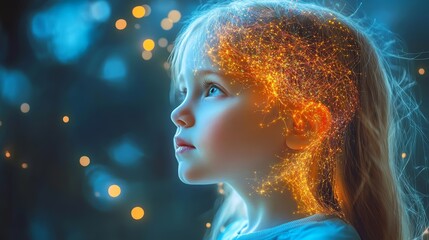 Child's Mind and Brain Activity Concept, Scientific Visualization of Neural Connections, Education and Psychological Development in Children
