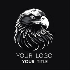 A striking black and white illustration of an eagle's head