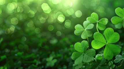 Green shamrock background with four-leaf clover