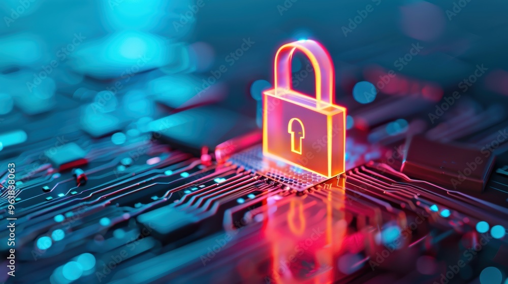 Aufkleber an illuminated digital firewall symbolizing robust network security defenses against cyber attacks, 