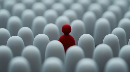 Obraz premium A red figure standing out in a crowd of white people, AI