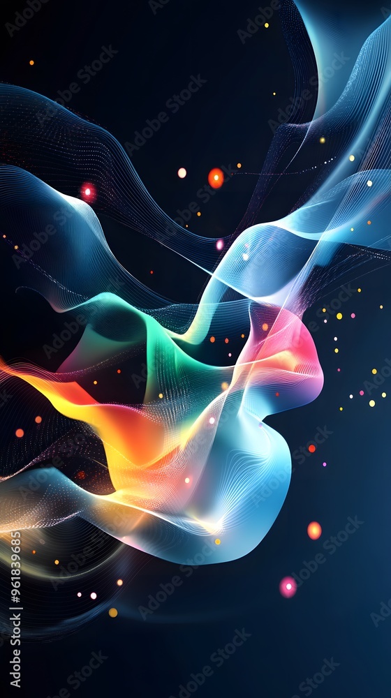 Poster abstract colorful flowing lines with glowing lights.