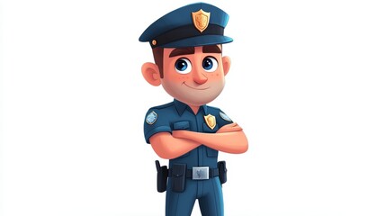 Police Officer Cartoon Character Holding a Badge authoritative police officer character holding a badge 