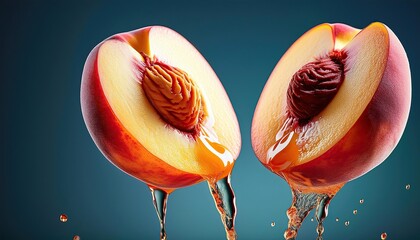 Fresh Peach Halves with Juice Dripping