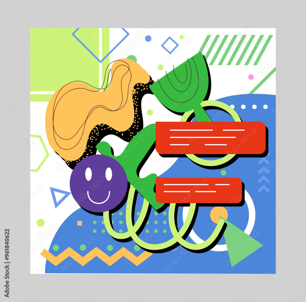 Aufkleber abstract shapes. colorful figures collage. flat circles. communication speech bubbles. chat dialog. 