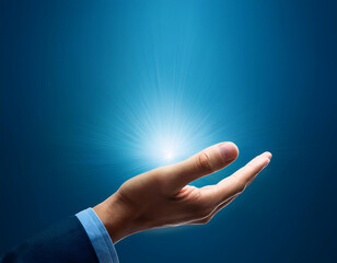  An open hand on a blue background, representing openness and connection. _1(310)