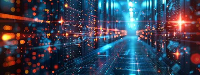 Fototapeta premium Futuristic Data Center with Advanced Network Infrastructure. Technology and Connectivity Concept