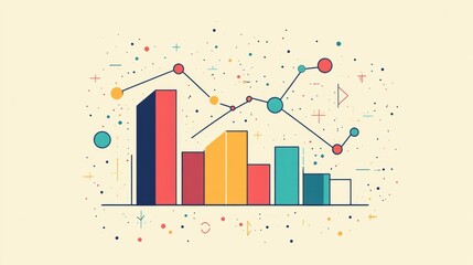 Fototapeta premium Minimalist Business Graph Illustration with Clean Doodle Design Featuring Line Graphs and Data Points