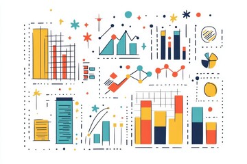Fototapeta premium Minimalist Business Graph Illustration with Clean Doodle Design Featuring Line Graphs and Data Points