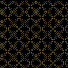 Abstract geometric pattern with crosses, stripes, lines. Seamless vector background. Black and gold ornament. Modern reticulated graphic design.