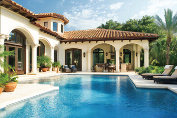 mediterranean home exterior with swimming pool