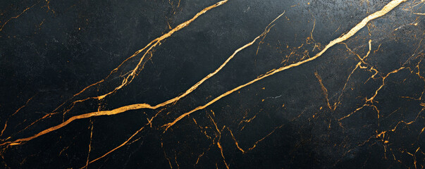 A dynamic and bold black marble background with striking gold veins cutting across the surface diagonally.