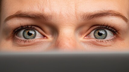 Close-up of focused eyes looking at a screen, conveying concentration and attention in a digital environment.