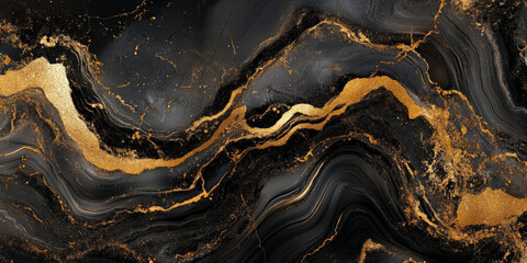 A luxurious gold and black marble design with shimmering gold veins and deep black swirls.