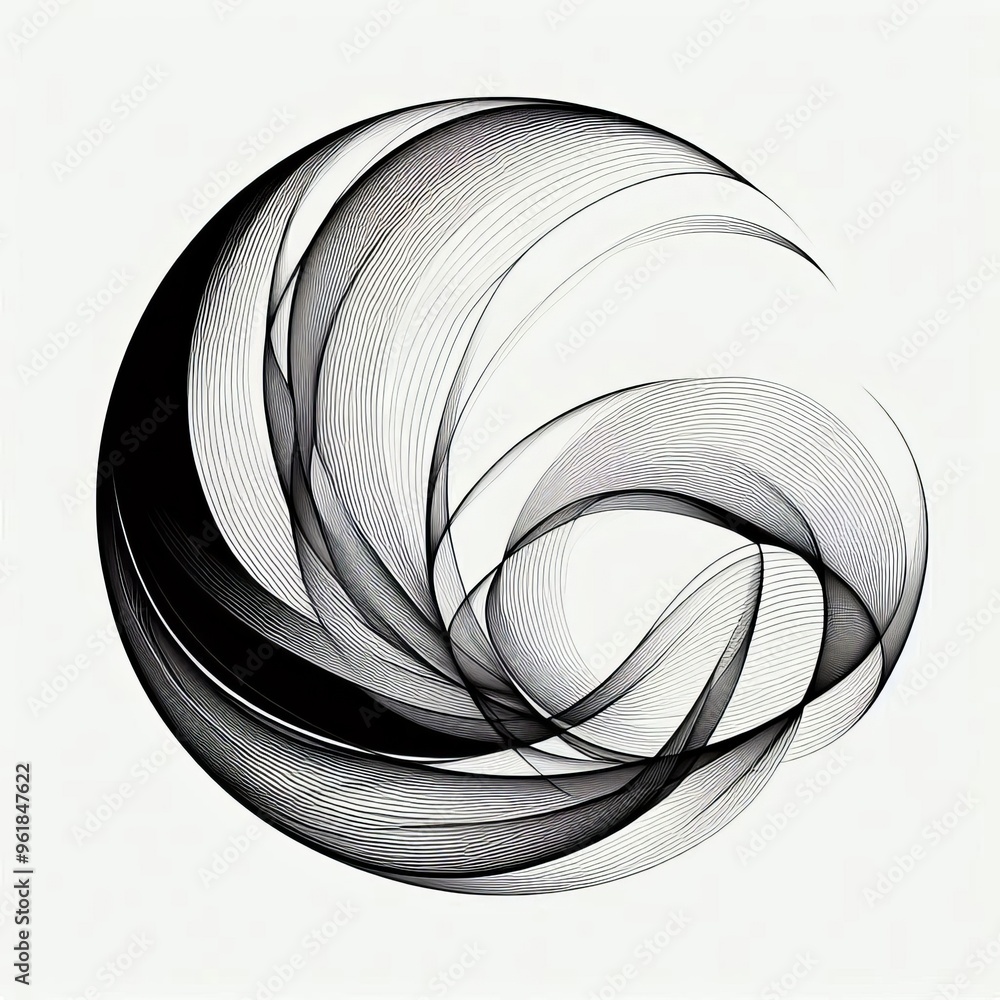 Poster this abstract illustration features a captivating circular design made of intricate black lines agai