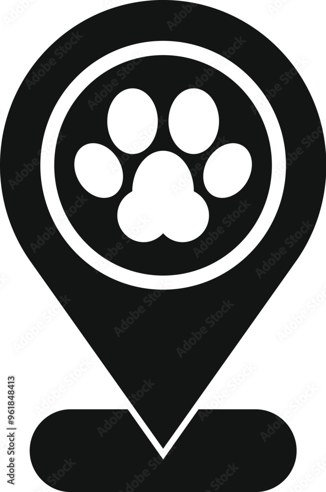 Poster simple vector icon of a location pin marking a pet related point of interest
