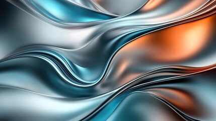 Fototapeta premium A mesmerizing wave pattern combining silver, blue, and orange hues, creating an elegant and dynamic visual effect.