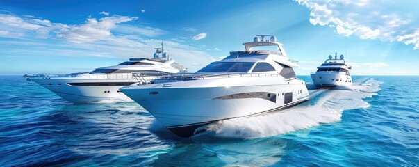 Fototapeta premium luxurious yachts sailing in formation on the open sea, epitomizing wealth, luxury, and maritime adventure.