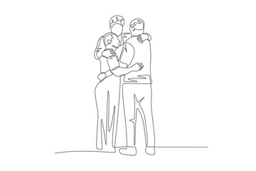 A family that comes together after a long separation. Returning home to their families concept one-line drawing