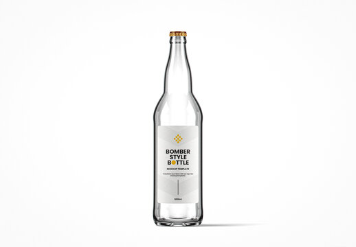 Bomber Style Clear Glass Bottle Mockup