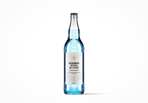Bomber Style Glass Bottle With Liquid Mockup