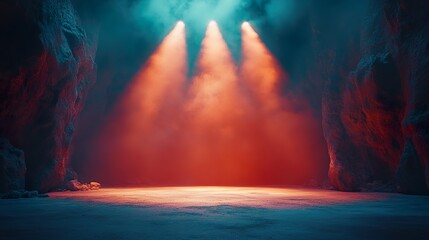 Fototapeta premium Focused spotlight shining on dramatic center stage performance wallpaper