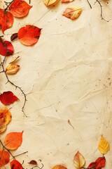 Fototapeta premium A white background with a few orange leaves on it