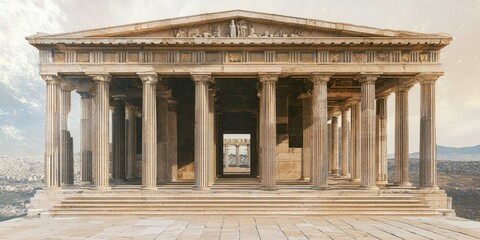 Obraz premium Ancient Greek temple with columns and steps.