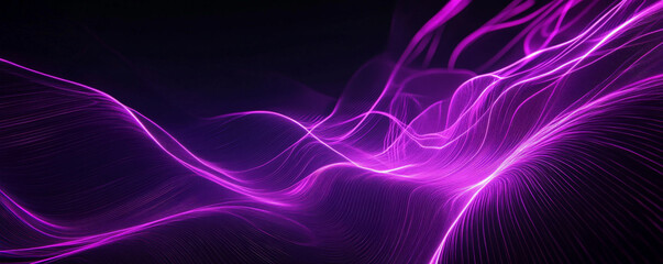 Sharp neon purple light trails slashing across a black canvas, leaving bold, geometric lines behind in their wake.