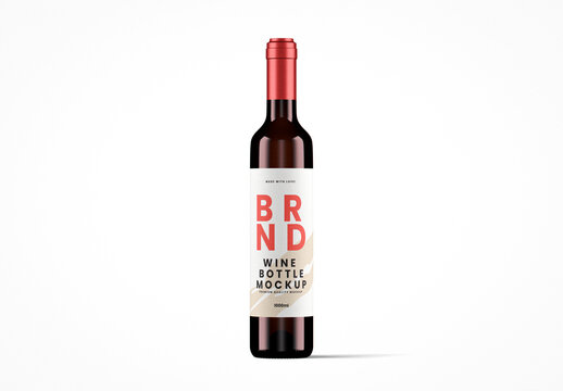 Bordeaux Style Dark Amber Glass Bottle Mockup