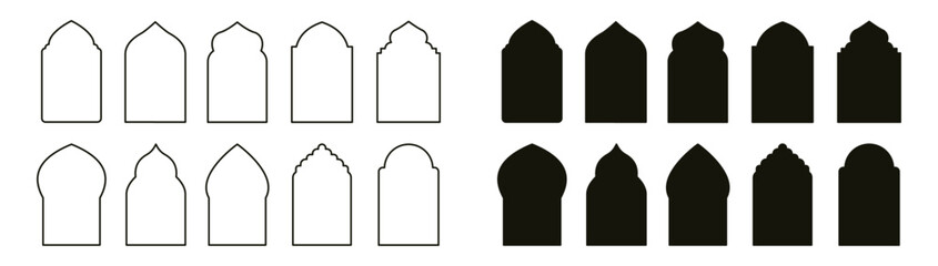 Collection of oriental style Islamic door or dome and arches