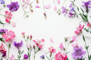 Colorful composition of flowers on white background