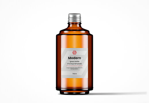 Modern Amber Glass Round Bottle Mockup