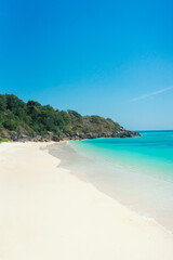 Tropical paradise beach with white sand and turquoise clear water. summer background and summer holiday concept.