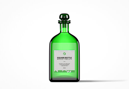 Green Glass Square Pharma Bottle Mockup