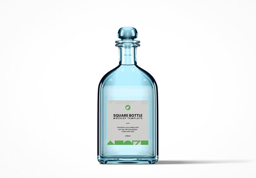 Clear Glass Square Pharma Bottle Mockup
