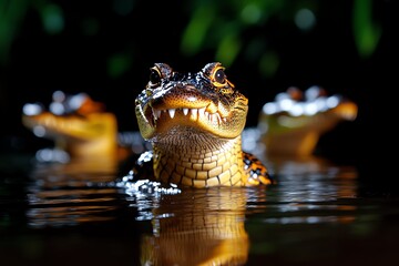 African animals, crocodiles at night, lurking in rivers ready to ambush unsuspecting prey coming to drink