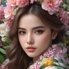 Naklejka premium portrait of a Korean beautiful woman generative Ai