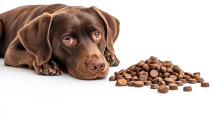 Dog With Allergies. Adorable Brown Canine with List of Allergy Symptoms on White Background
