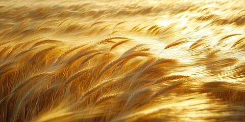 Fototapeta premium Golden Wheat Field Swaying in the Wind at Sunset