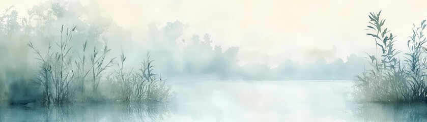 Obraz premium Delicate, pale hues merge into a serene, hazy watercolor painting with a tranquil feel