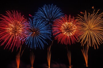 New Years Fire Works. Colorful Fireworks Salute on Holiday Abstract Background