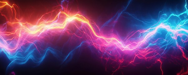Fototapeta premium High-energy clash of neon light waves, vibrant electric impact, Abstract background, Dynamic, intense