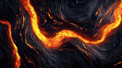 Molten lava with ripple effects, fiery orange and black tones, abstract magma flow background