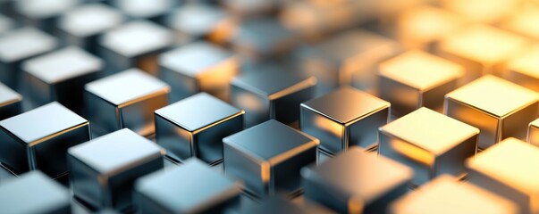 Obraz premium Metallic cubes, gradient lighting, smooth surfaces, abstract 3D illustration