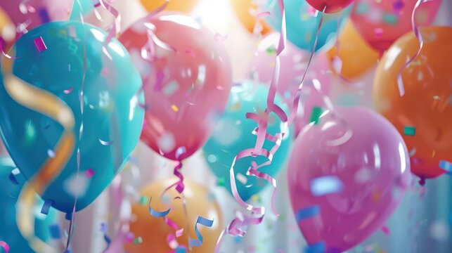 Festive birthday celebration with colorful balloons and streamers