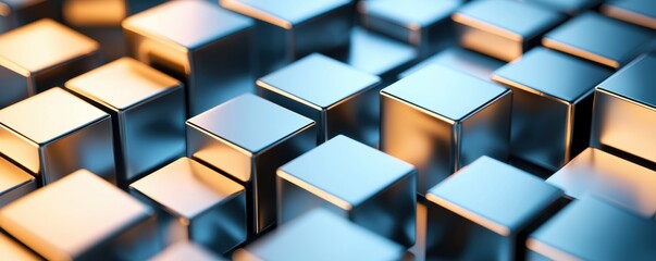 Abstract metallic cubes, smooth gradient lighting, 3D illustration