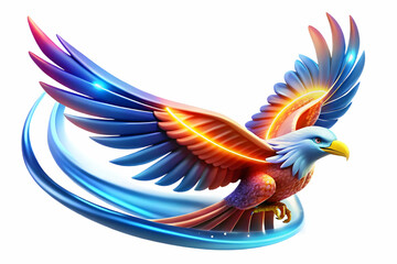 Fototapeta premium 3D Glowing Abstract Eagle Soaring with Vibrant Light Trails - Dynamic Digital Art Symbolizing Freedom and Courage on Hari Pahlawan