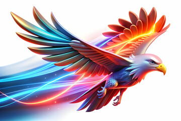 Obraz premium 3D Glowing Abstract Eagle Soaring with Vibrant Light Trails - Dynamic Digital Art Symbolizing Freedom and Courage on Hari Pahlawan